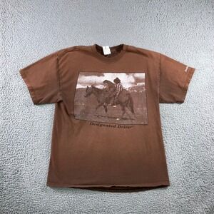 Vintage Hanes Beefy-T Shirt Men L Designated Driver Cowboy Horse Graphic Western